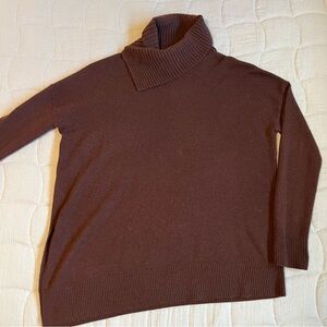 All Saints Brown Wool-Cashmere Blend Asymmetrical Turtleneck Sweater